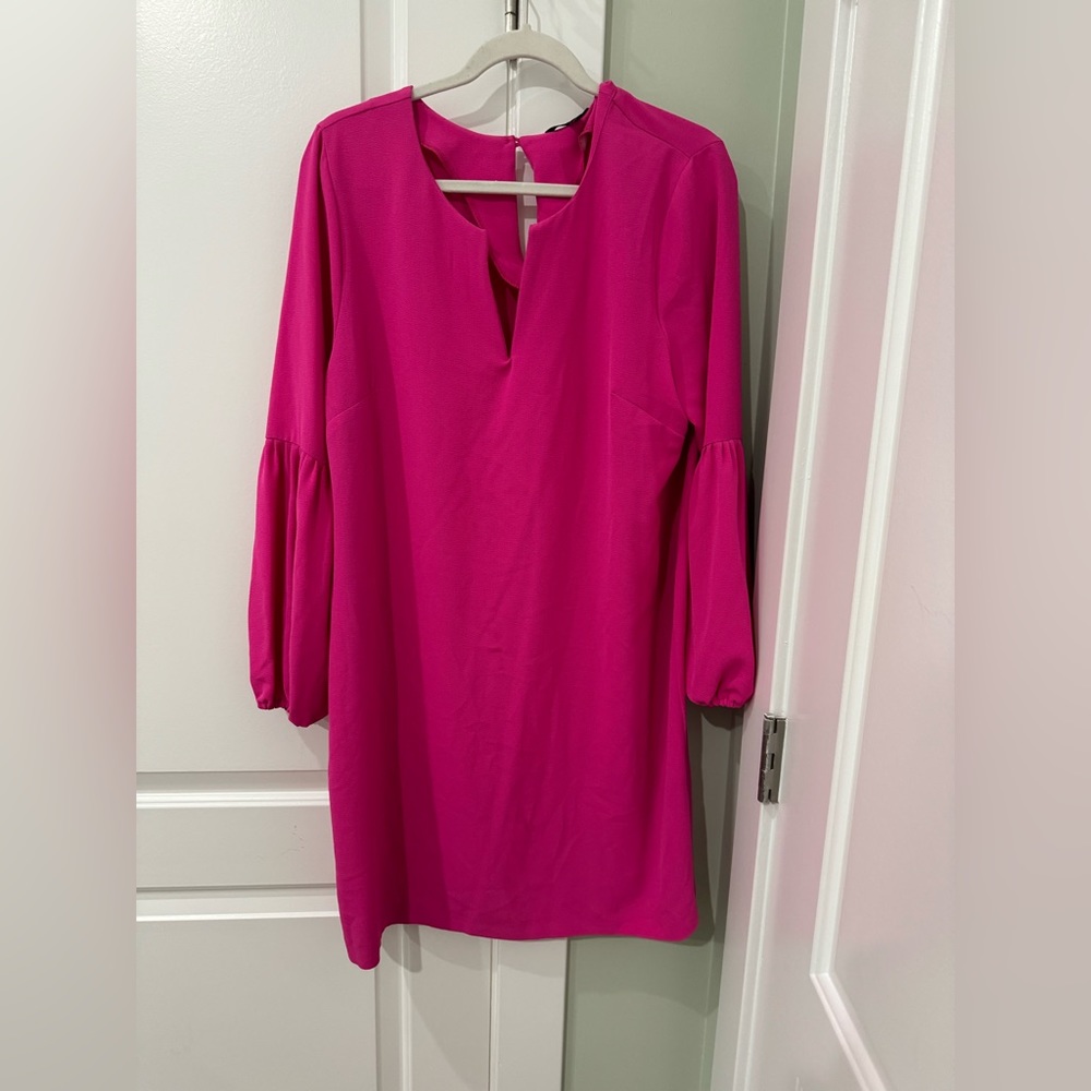 Hot Pink stretchy balloon sleeve chic dress cocktail